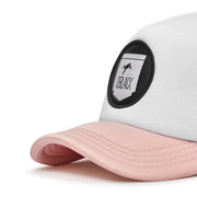 Gorra rosa tipo trucker ajustable para mujer con parche bordado